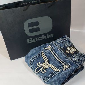 Rock Revival Bobber Relaxed Straight Jeans Distressed Medium Wash Size 34